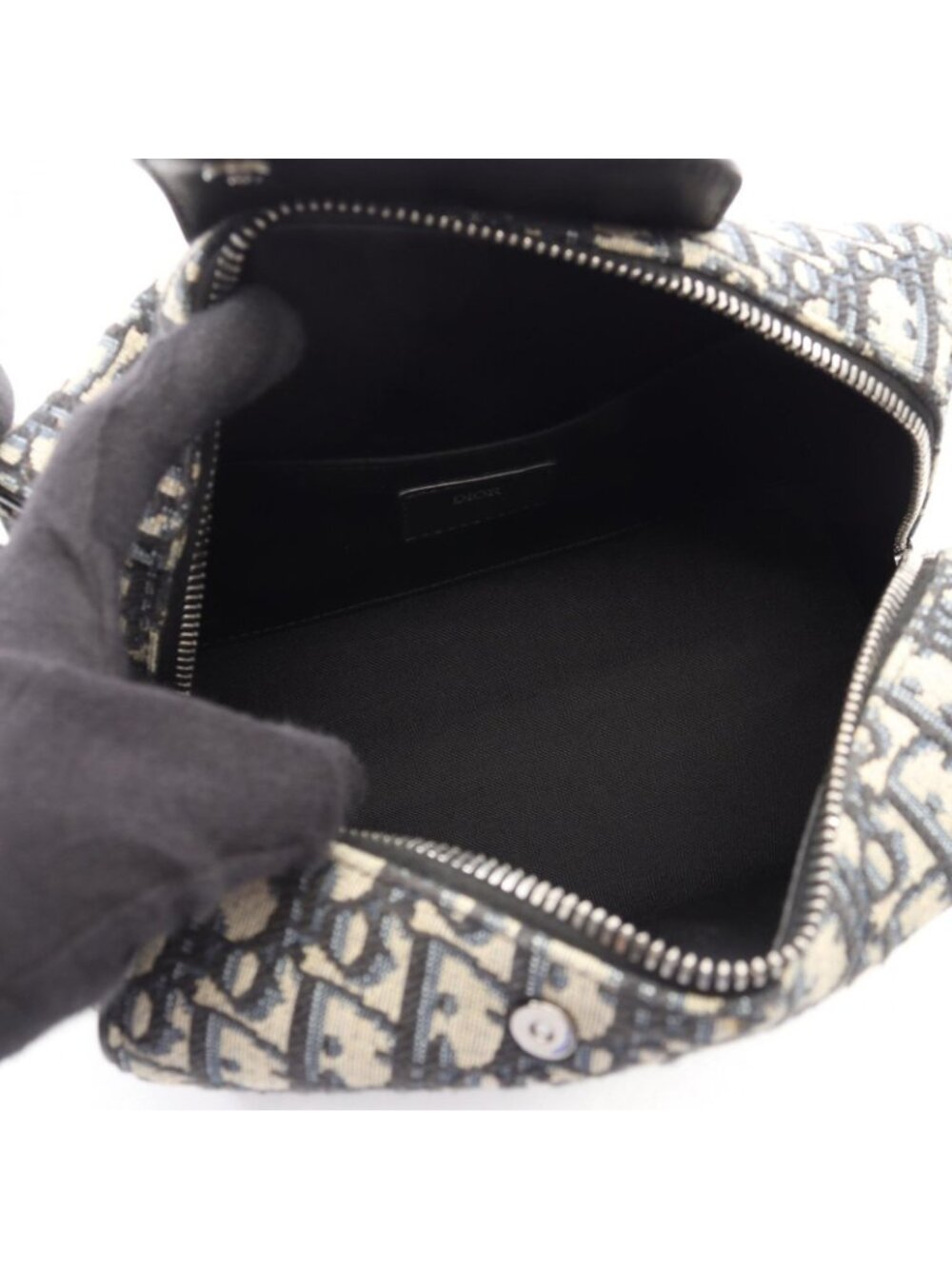 Dior Clutch Rango White Jacquard Navy Canvas Leather Blue Toiletries Case - Picture 3 of 9